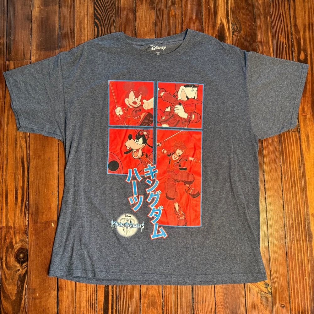 Disney Kingdom Hearts XL Graphic T Shirt Blue Mickey Donald Goofy Sora Anime Men